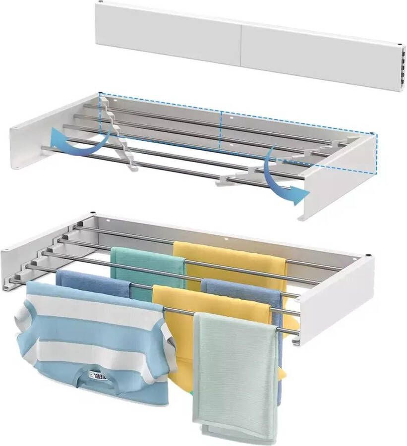 RMBO Wanddroogre Wanddroogrek Inklapbaar droogrek MET BOORMAL 100cm Droogrek muur 5m Drooglengte Zwart Universeel voor Balkon Tuin Badkamer Vernieuwd model