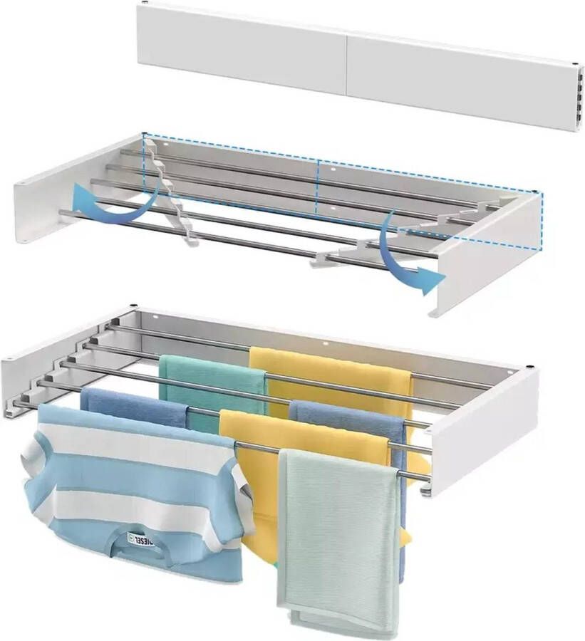 RMBO Wanddroogrek Wasrek inklapbaar Wasrek Hangend Droogrek inklapbaar 80cm 4m drooglengte INCLUSIEF GRATIS DROOGREK inclusief boormal