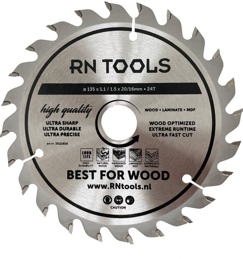 RNtools Cirkelzaagblad Best for Wood ⌀ 135mm 24 tanden Zaagbreedte 1 5 mm Dikte blad 1 mm Hout Hardhout Laminaat MDF Multiplex