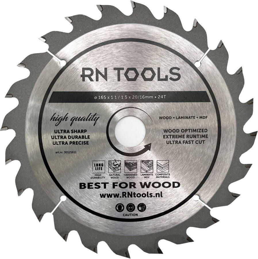 RNtools Cirkelzaagblad Best for Wood ⌀ 165mm 24 tanden Zaagbreedte 1 5 mm Dikte blad 1 mm Hout Hardhout Laminaat MDF Multiplex