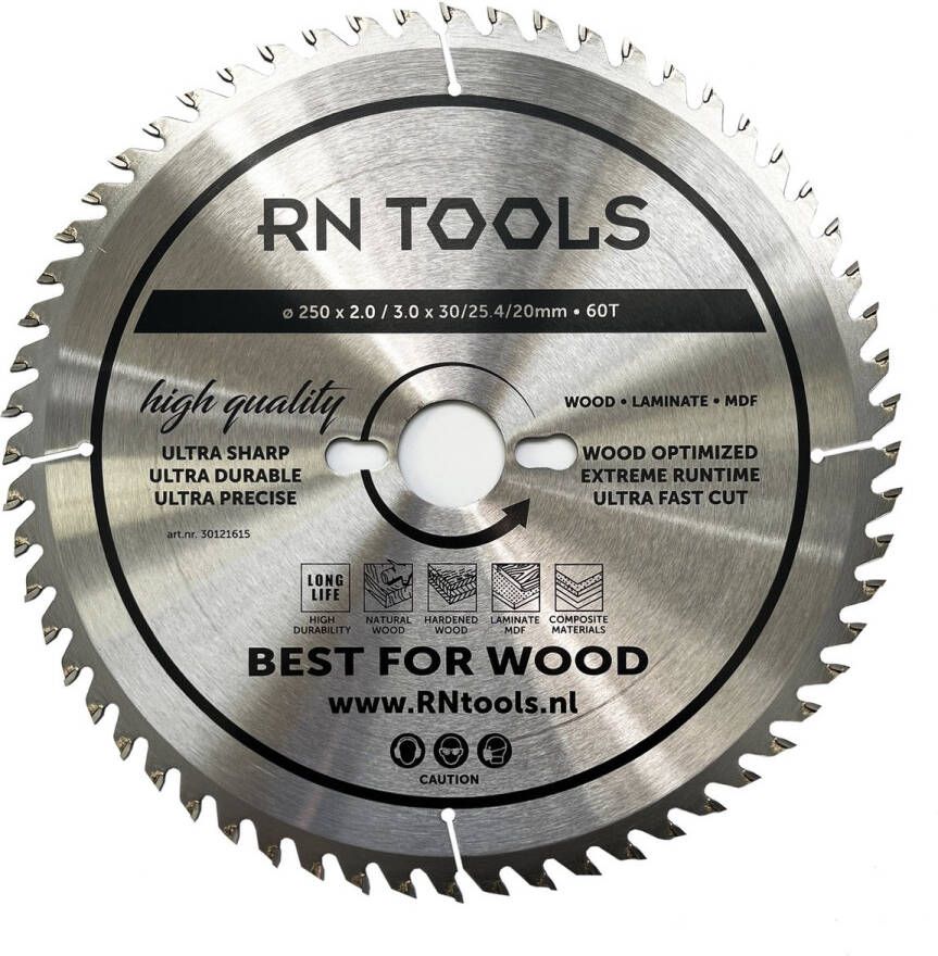 RNtools Cirkelzaagblad Best for Wood ⌀ 250mm 60 tanden zaagbreedte 3 0mm dikte blad 2 0mm hout hardhout Laminaat MDF mulitplex DeWalt Milwaukee Festool Metabo Scheppach Einhell