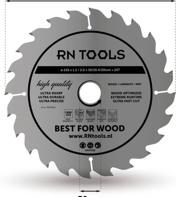 RNtools Cirkelzaagblad Best for Wood ⌀ 230mm 24 tanden Zaagbreedte 2 0 mm Dikte blad 1 3 mm Hout Hardhout Laminaat MDF Multiplex