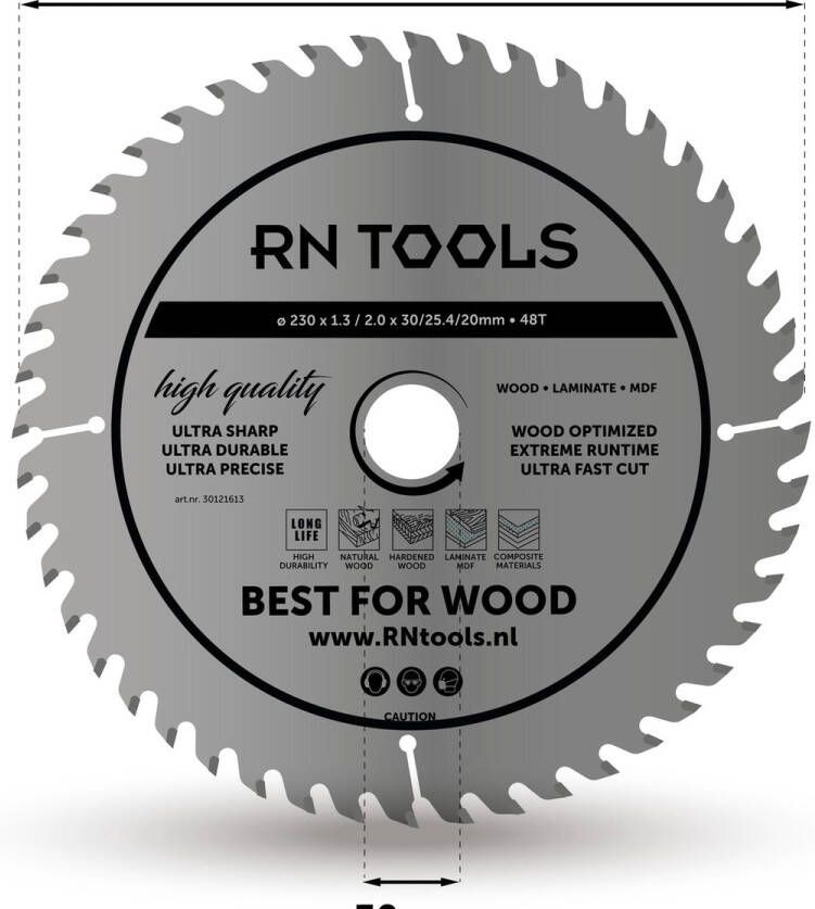 RNtools Cirkelzaagblad Best for Wood- ⌀ 230mm 48 tanden zaagbreedte 2 0 mm dikte blad 1 3 mm Hout Hardhout Laminaat MDF Multiplex