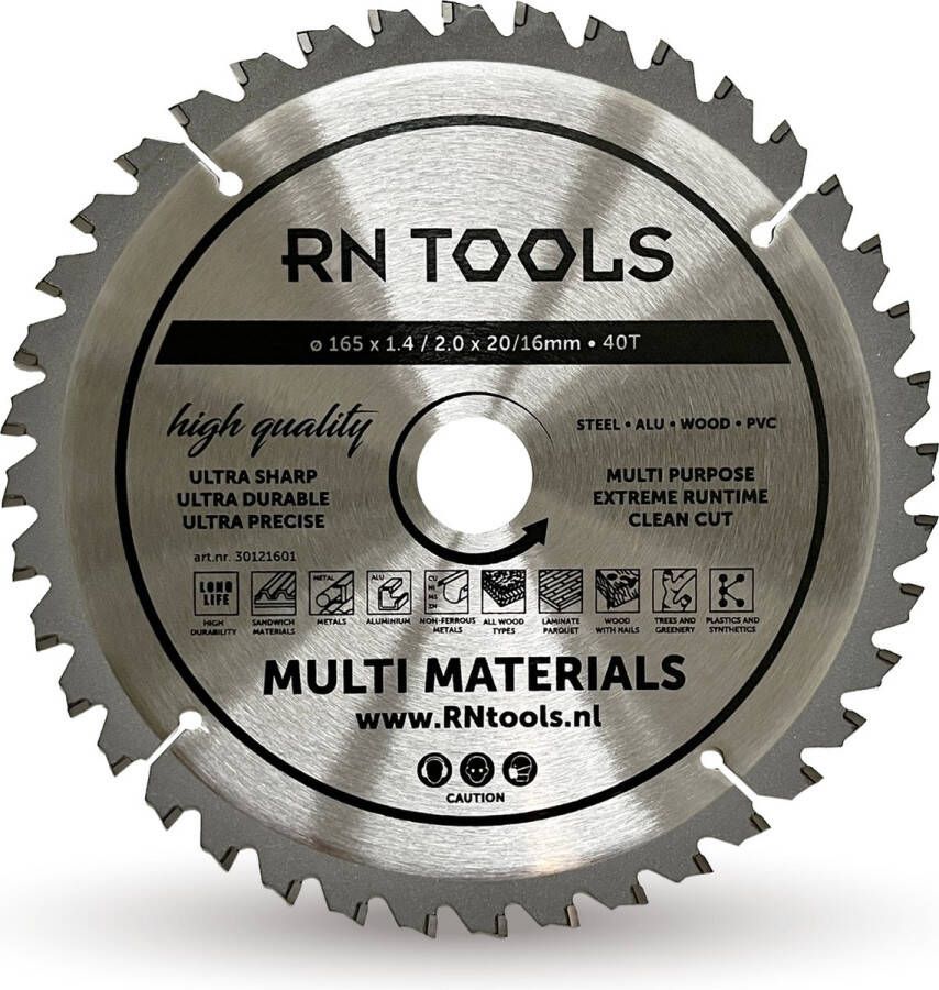 RNtools Cirkelzaagblad Multi Material ⌀165MM 40 tanden Zaagbreedte 2 0 mm Dikte blad 1 4 mm -geschikt voor cirkelzaag afkortzaag invalzaag