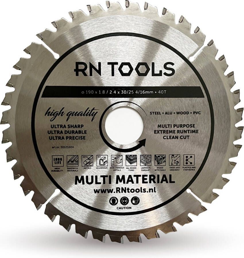 RNtools Cirkelzaagblad Multi Material ⌀ 190mm 40 tanden Zaagbreedte 2 4 mm Dikte blad 1 8 mm geschikt voor cirkelzaag afkortzaag invalzaag