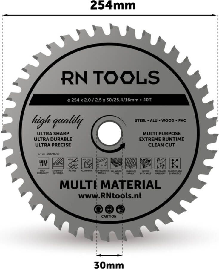 RNtools Cirkelzaagblad Multi Material ⌀ 254mm 40 tanden Zaagbreedte 2 5 mm Dikte blad 2 0 mm geschikt voor cirkelzaag afkortzaag invalzaag