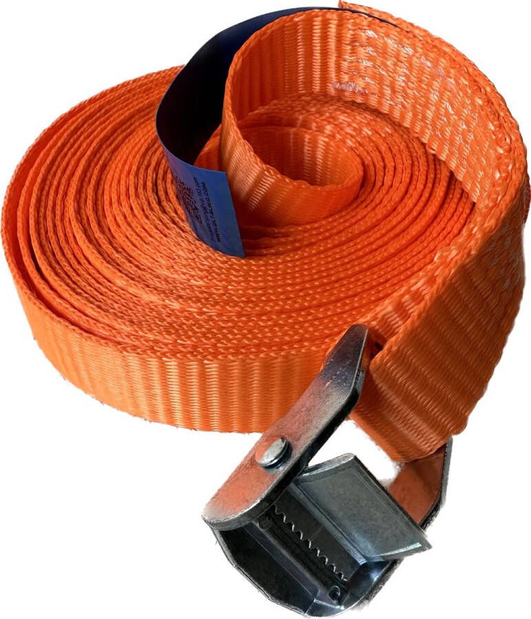 Roadtech Spanband Sjorband met klemgesp Oranje spanbanden Lengte 6 meter Breedte 25 mm Capaciteit 500 kg Geproduceerd conform EN12195-2 Totaal 4 stuks per verpakking