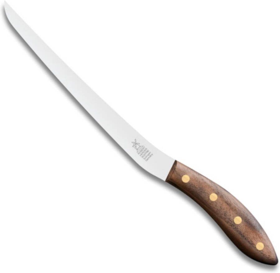 Robert Herder Fileermes SeaKnives Edwin Vinke's Stijf RVS Lemmet 210 mm Heft Walnotenhout