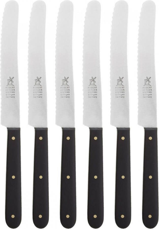 Robert Herder Ontbijtmes Tafelmes met Kartel RVS Lemmet 12 cm Heft POM Zwart 6 Stuks