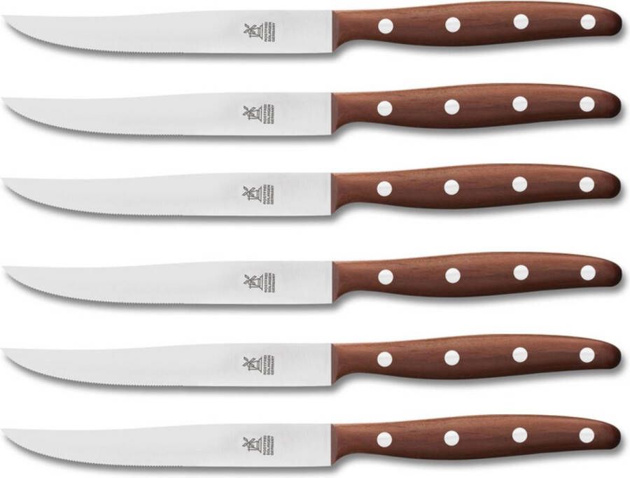 Robert Herder Windmühle Steakmes RVS Fijne Kartel Lemmet 12.5 cm Heft Pruimenhout 6 Stuks