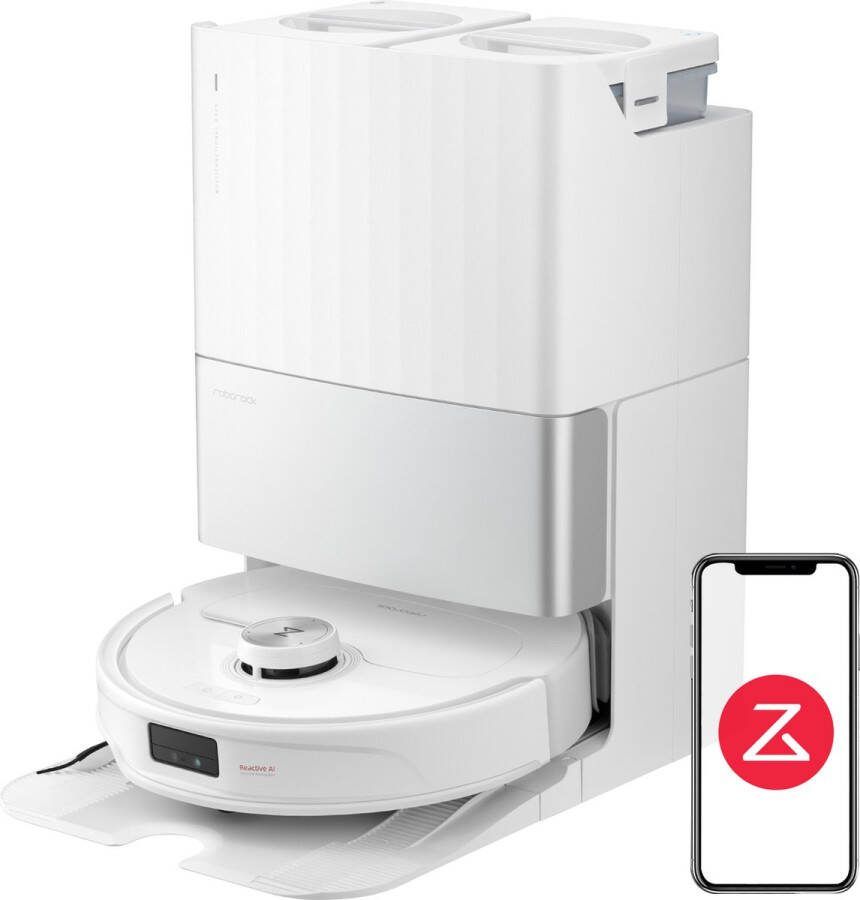 Roborock Qrevo Master Robotstofzuiger FlexiArm Ontwerp Zelfstoffend Stofzuigen en Dweilen 10000 Pa Hete Lucht Drogen DuoRoller Borstel HyperForce Reactive Al Wit