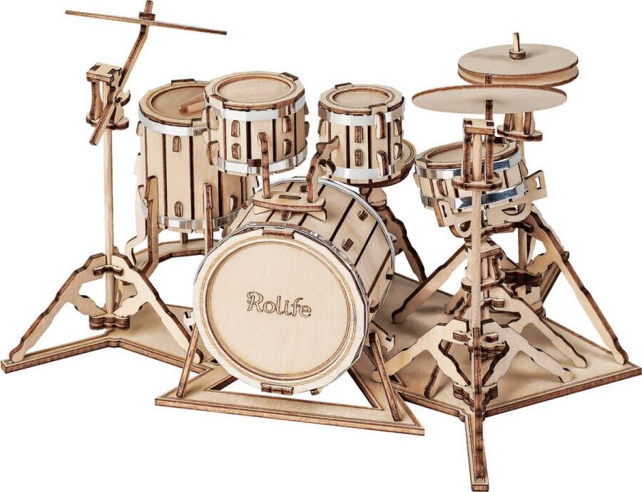 Robotime 3D Houtenpuzzel Muziekinstrument Drumstel TG409 19x13 5x11cm 6946785116816
