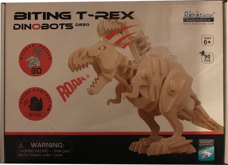 Robotime Bijtende 3D Dino T-Rex Houten Puzzel D220 met sound control