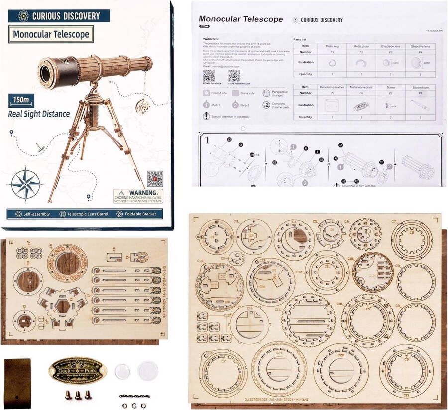 Robotime Bouwpakket Volwassenen 3D Telescoop Verrekijker 314 Onderdelen Luxe Modelbouw Montage Speelgoed DIY Puzzel Retro