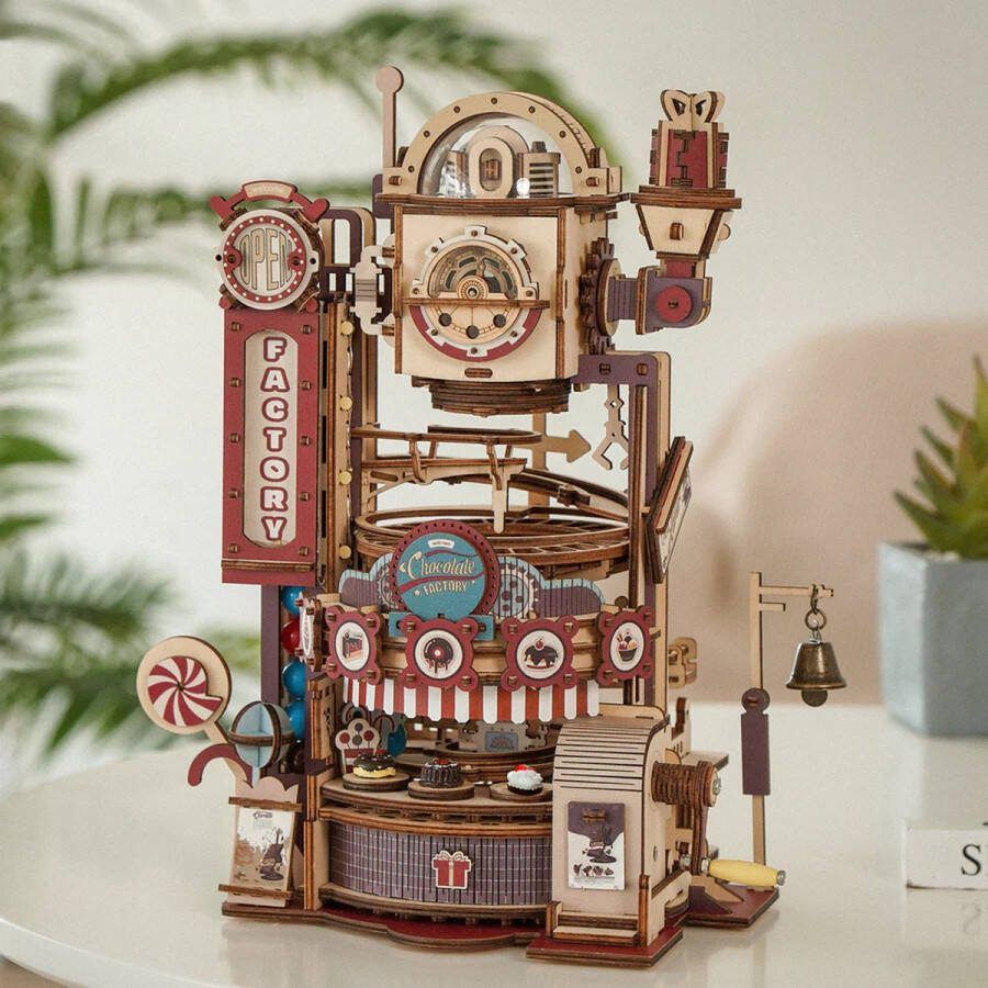 Robotime Chocolate Factory Marble Run Chocoladefabriek Knikkerbaan Houten modelbouw DIY Hout 3D puzzel Vrije tijd Educatief Ontspanning Tot rust komen Houten puzzel