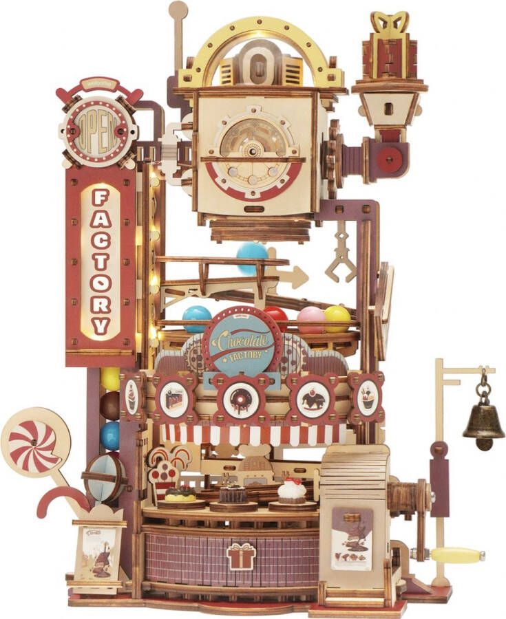 Robotime Chocolate Factory Marble Run Knikkerbaan Houten modelbouw DIY Hout 3D puzzel Tieners Volwassenen 513 stukjes