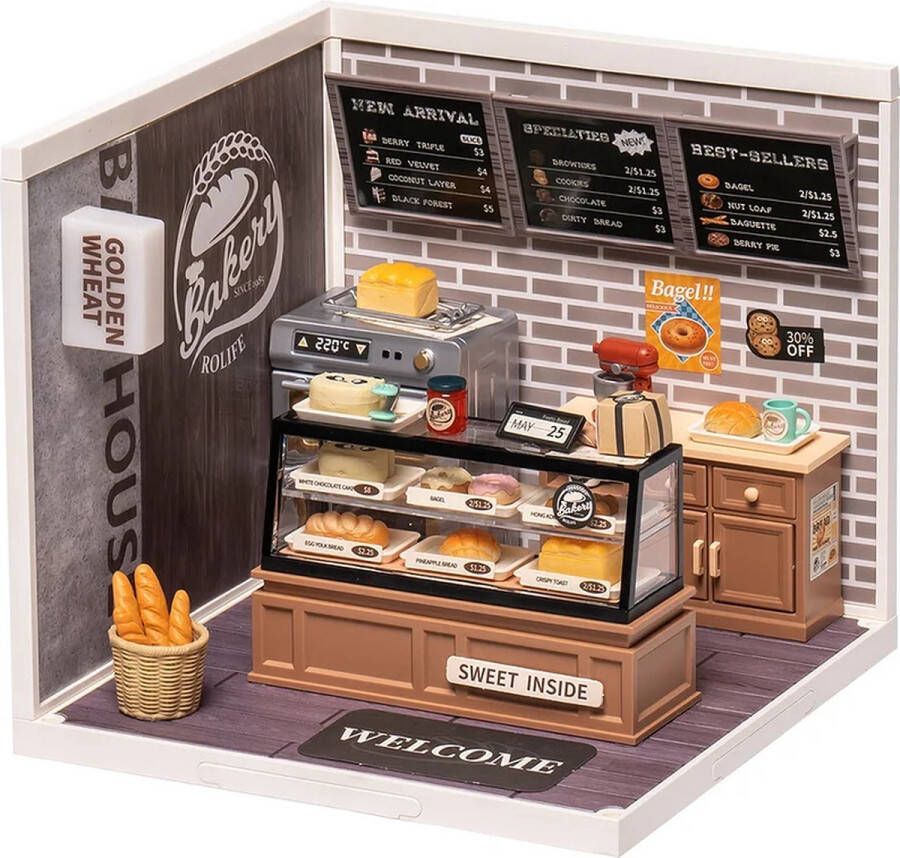 Robotime DIY Super Store Golden Wheat Bakery DW005 Miniatuur Poppenhuis Bouwpakket DIY