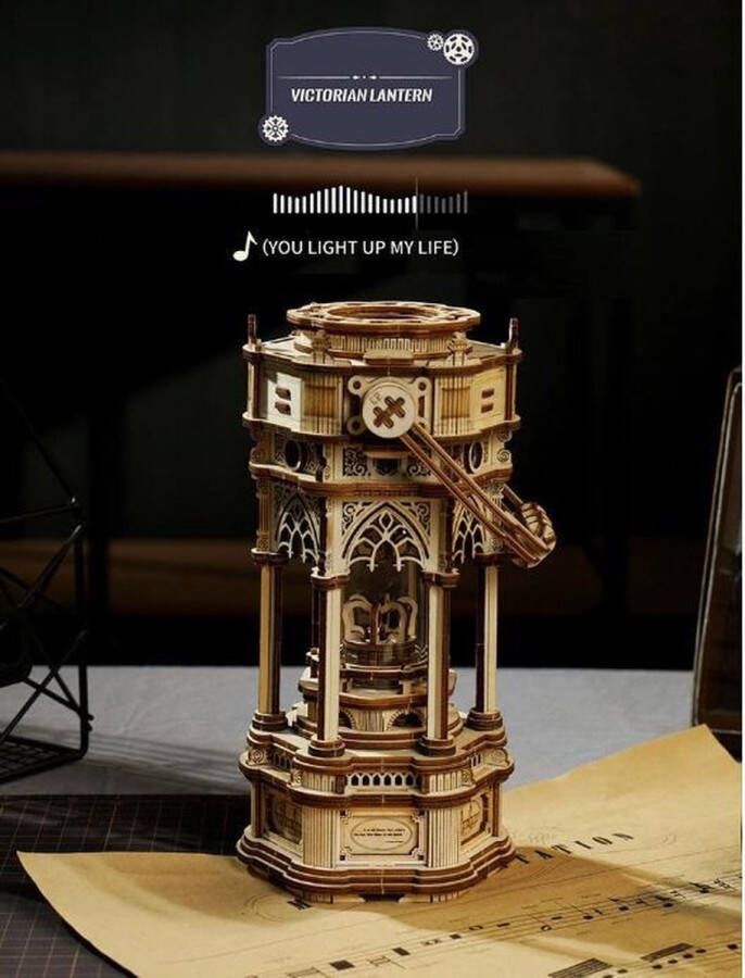 Robotime Houten 3D puzzel Muziekdoos Lantaren 210 onderdelen ROKR