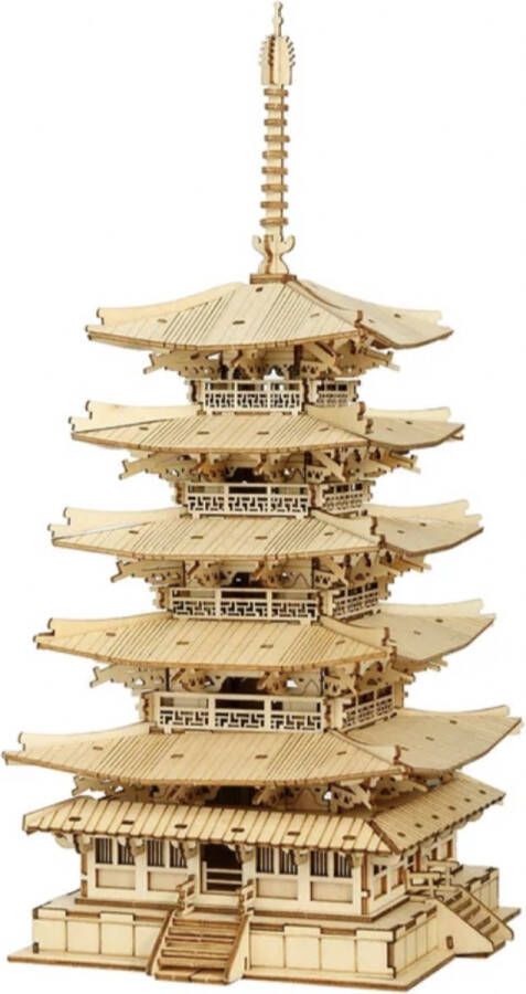 Robotime Houten modelbouw Japan Five storied Pagoda Miniatuur Bouwpakket Modelbouw DIY Hout 3D puzzel Tieners Volwassenen