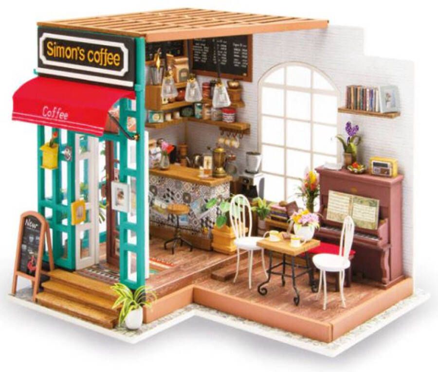 Robotime Houten Poppenhuis Bouwpakket Miniatuur Koffiehuisje Modelbouw Meubels Volwassenen & Kinderen Speelgoed