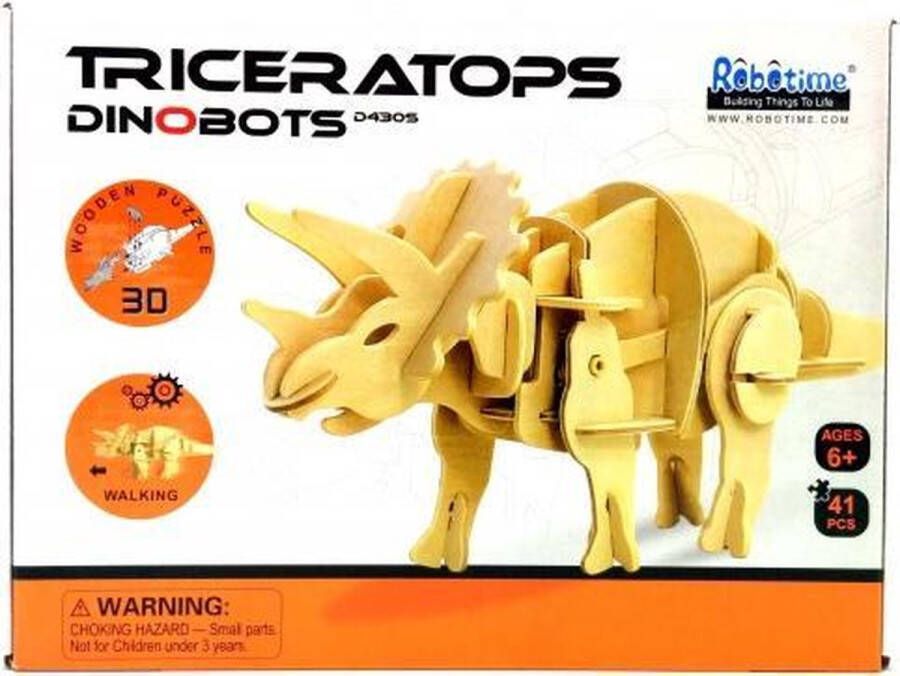 Robotime Lopende 3D Triceratops Houten Puzzel