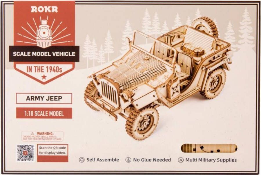 Robotime modelbouwpakket Army Jeep 18 9 cm hout 369-delig
