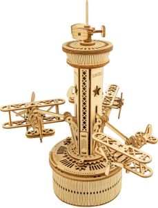 Robotime bouwpakket 3D Air-Control Tower 19 x 25 cm hout bruin