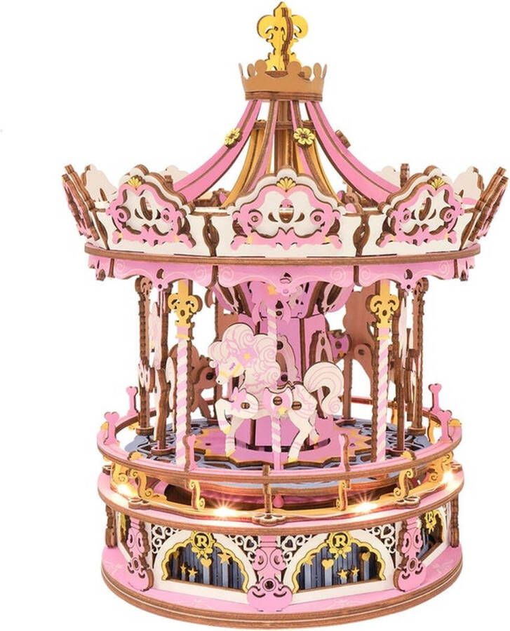 Robotime Muziekdoos DIY 3D Romantic Carousel Dream Version met LED Verlichting 23 5x17x17cm