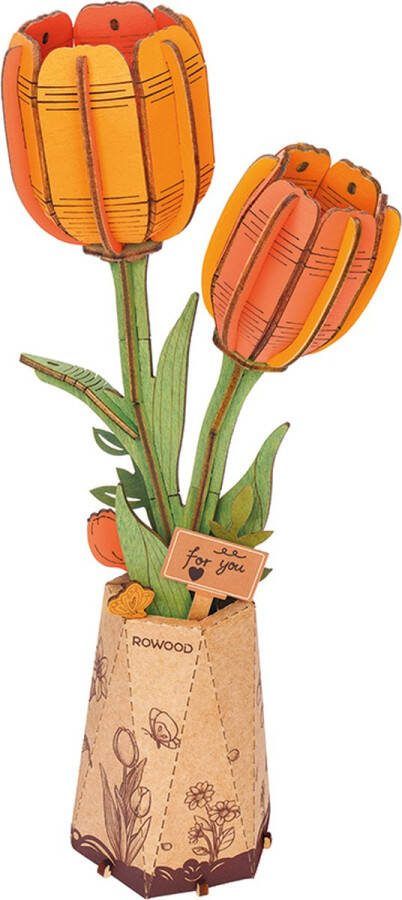 Robotime Orange Tulip TW081 Knutselen DIY Houten bouwpakket Volwassenen Bloemen Creatief