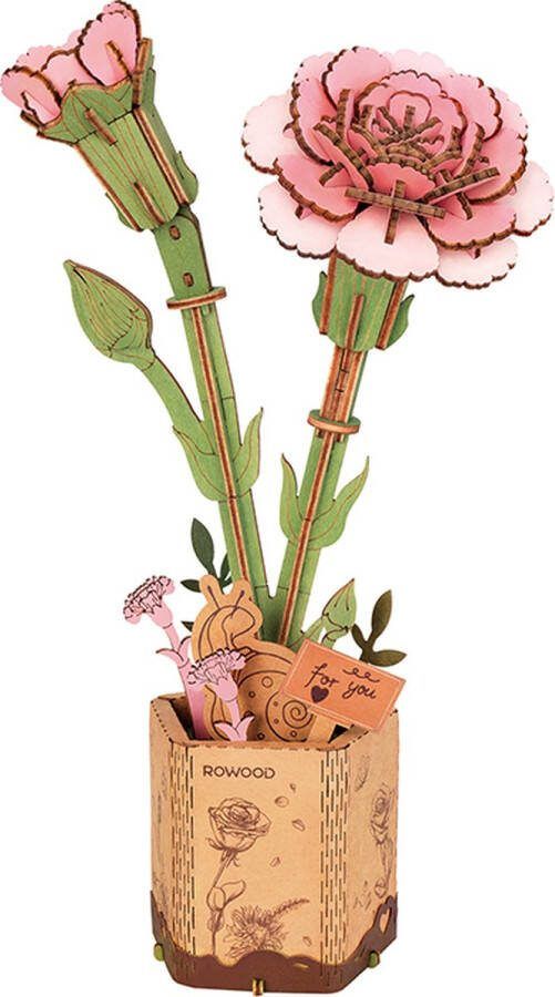 Robotime Pink Carnation TW051 Knutselen DIY Houten bouwpakket Volwassenen Bloemen Creatief
