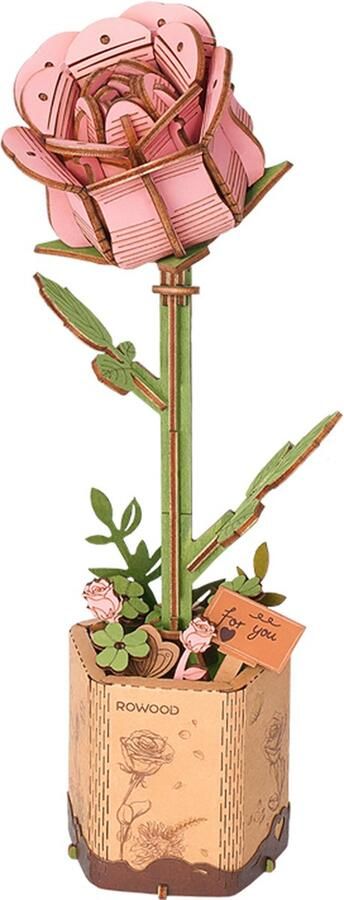 Robotime Pink Rose TW041 Roze Roos Knutselen DIY Houten bouwpakket Volwassenen