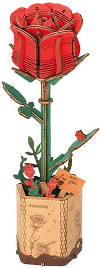 Robotime Red Rose TW042 Rode Roos Knutselen DIY Houten bouwpakket Volwassenen Bloemen Creatief