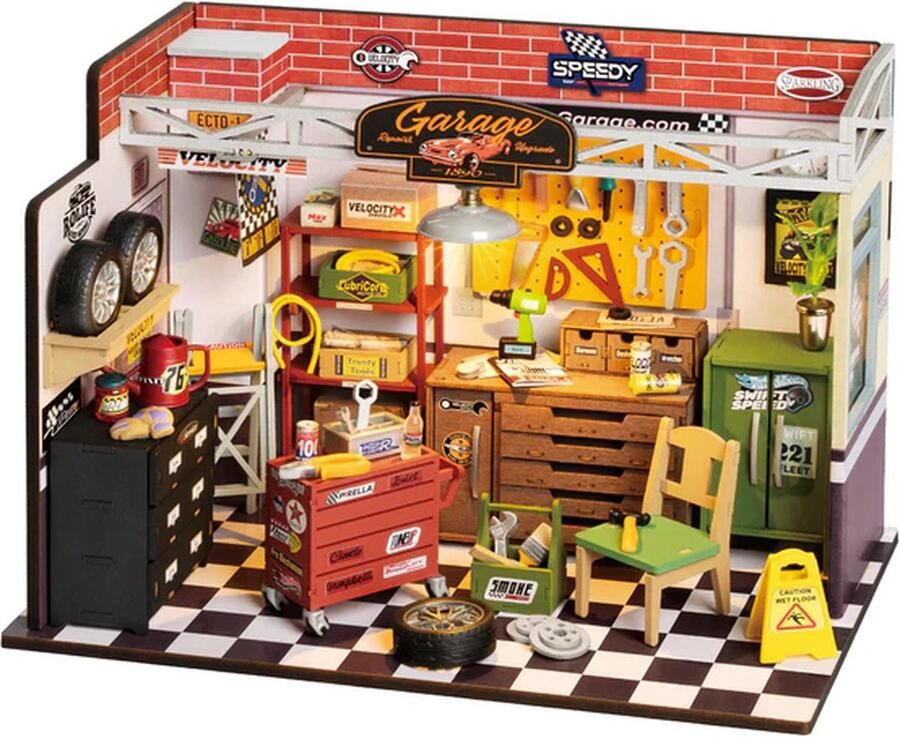 Robotime Rolife Garage Workshop DG165 Knutselen DIY Miniatuur Hobby Miniatuurhuisje Creatief