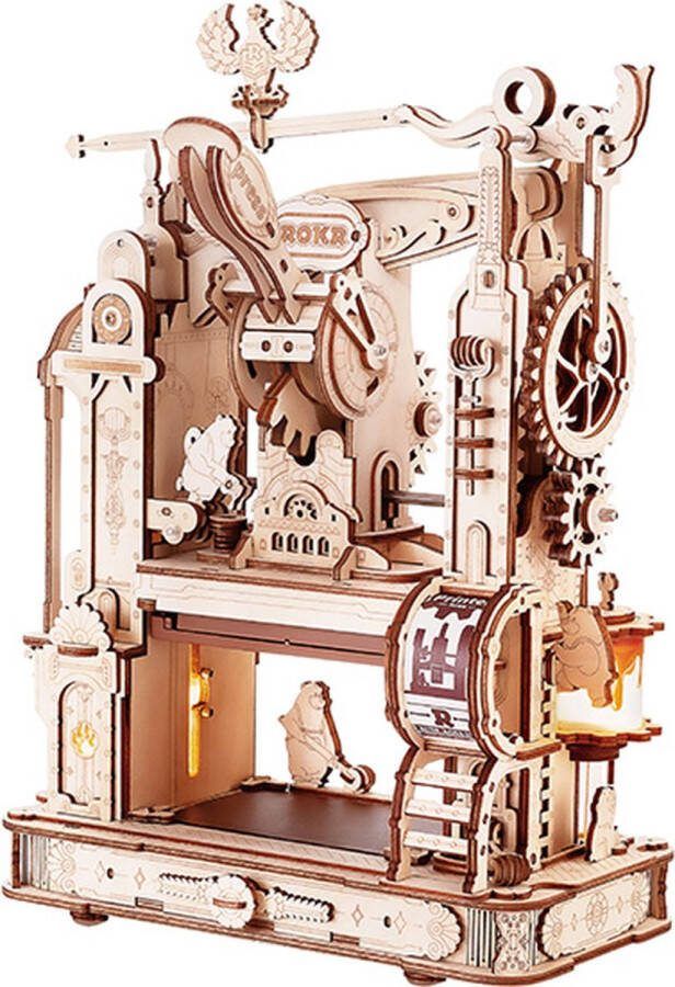Robotime ROKR Classic Printing Press LK602 Houten Bouwpakket Knutselen Hobby Volwassenen Miniatuur