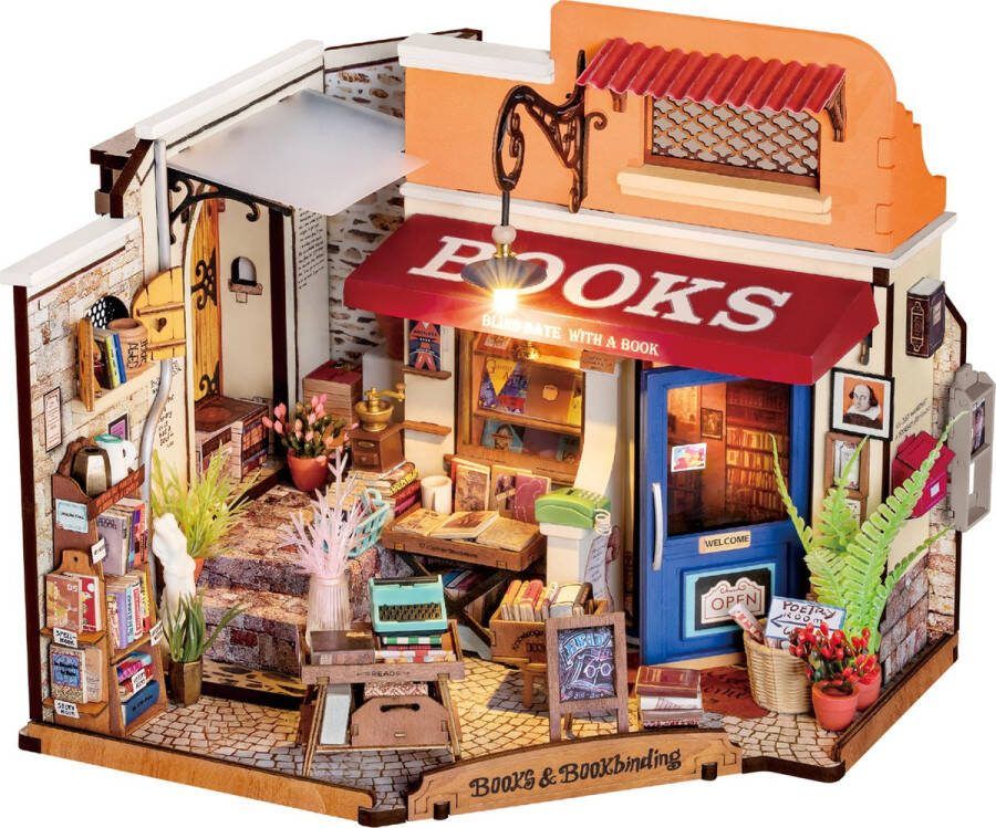Robotime Rolife Corner Bookstore DG164 Knutselen DIY Miniatuur Hobby Miniatuurhuisje Creatief