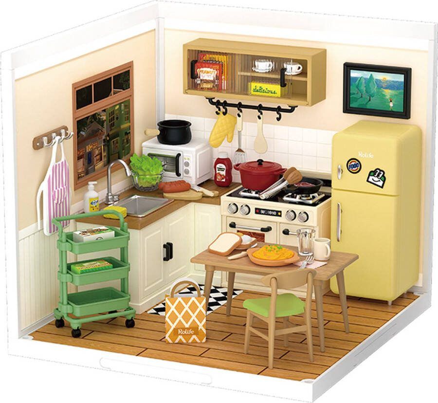 Robotime Rolife Happy Meals Kitchen DW008 Knutselen DIY Miniatuur Hobby Miniatuurhuisje Creatief