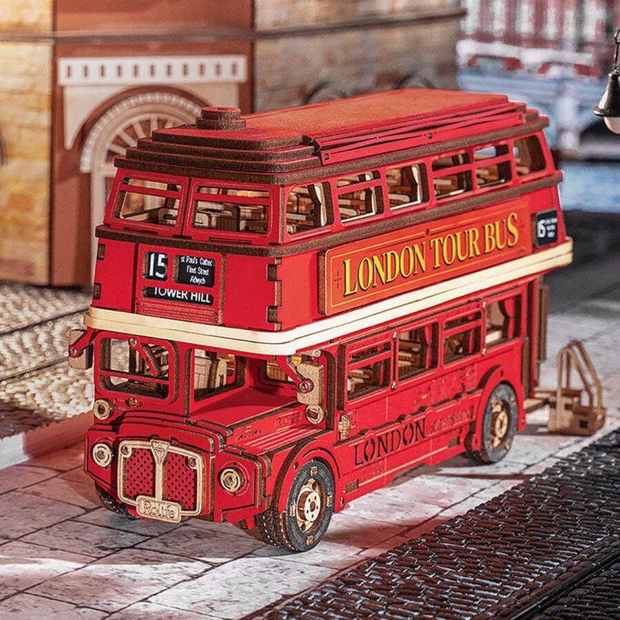 Robotime Rolife London Tour Bus TGM02 Knutselen Londen bus DIY Houten bouwpakket Volwassenen Creatief Voertuigen