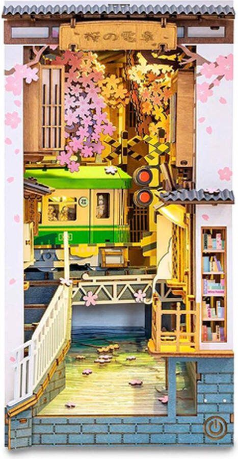 Robotime Sakura Densya Houten Book Nook DIY-miniatuurhuis TGB01 Knutselen Bouwpakket Hobby Boekensteun Creatief