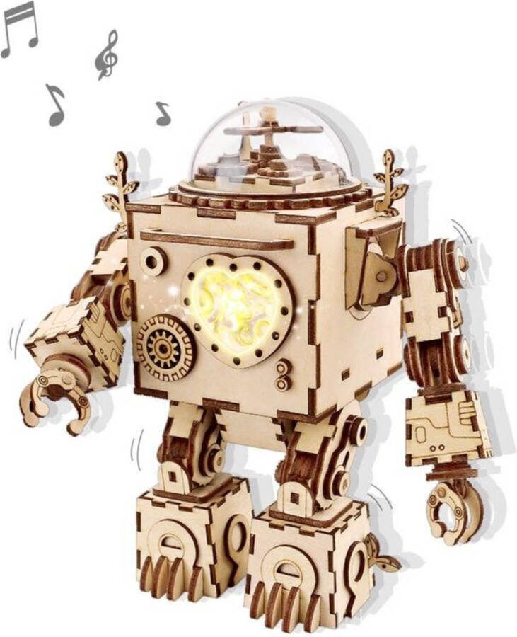 Robotime Vitafa Robot Muziekdoos Houtpuzzel 3D Puzzel Modelbouw Geluid Hout DIY