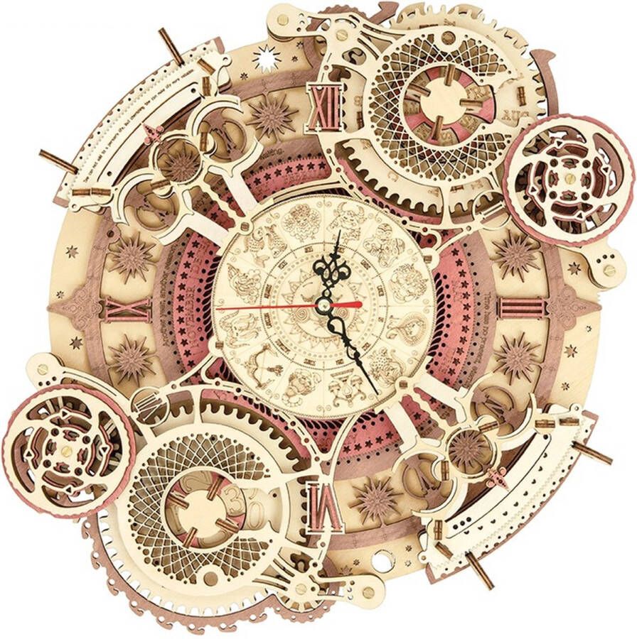 Robotime Wandklok Houten Klok Zodiac Wandklok DIY Montage Wandklok Uniek Ontworpen