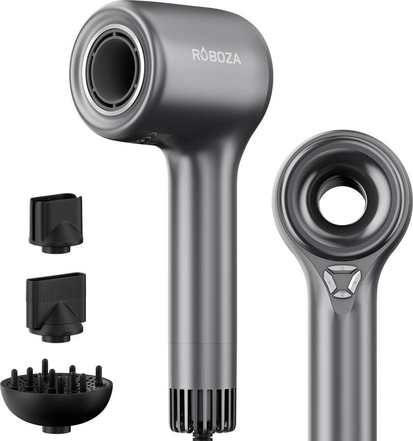 Roboza DX03 Pro Föhn met Diffuser Haardroger Ionische Drie Warmtestanden Coolshot Krullen Zilver
