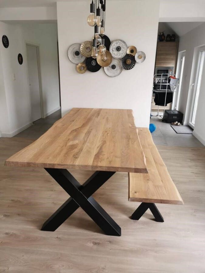 Robustiek Wonen Boomstamtafel Eiken Zwart Stalen Tafelpoten Naar Keuze 200x100 Eettafel Massief Tafelblad Inclusief Vakkundige Montage