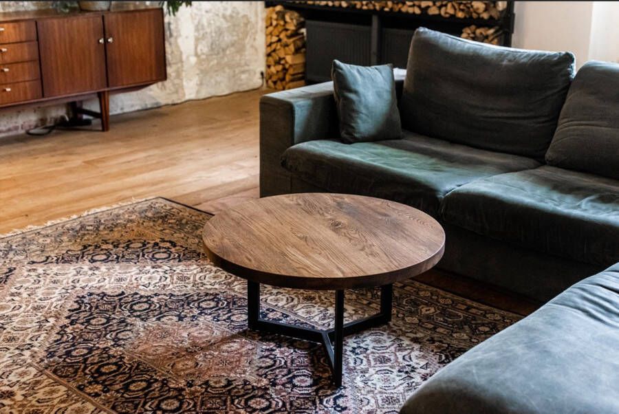 Robustiek Wonen Salontafel Rond Eiken Hout 60 cm Salontafels Bruin