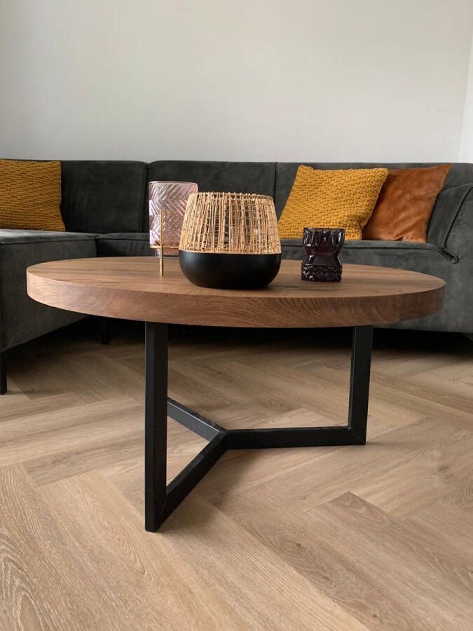 Robustiek Wonen Salontafel Rond Eiken Hout 80 cm Salontafels Bruin