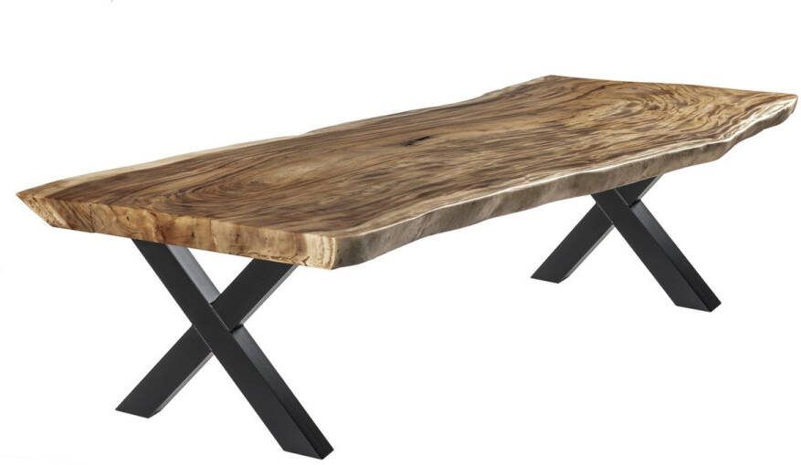 Robustiek Wonen Suar Boomstam Tuintafel 220 x 90-100 Stalen X Poten + Eettafel Boomstam- Buitentafel -6-8 Massief Hout