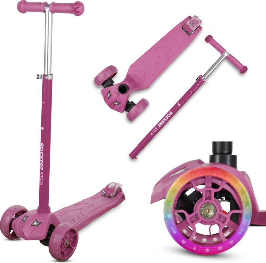 Rockerz Kinderstep Step Met lichtgevende wielen In 4 hoogtes verstelbaar 75° graden stuurbeweging Ontwikkelt balans en coördinatie Veilig en stabiel steppen Uniek design 3-8 jaar Merk: Outdoor Mauve