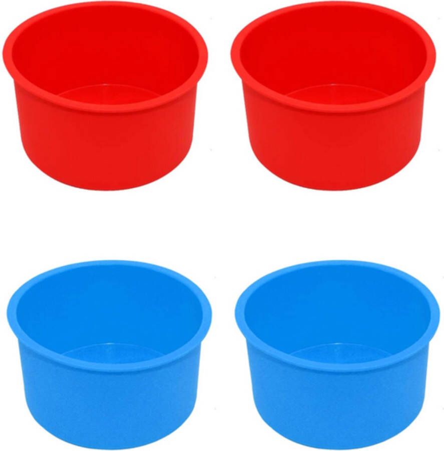 Rocketshop Set van 4 Siliconen Taartvormen Ronde Bakvormen 9.5cm x 5cm Niet-klevend Bakgerei voor Feesten en Bakken Hittebestendig en Herbruikbaar Rood Blauw