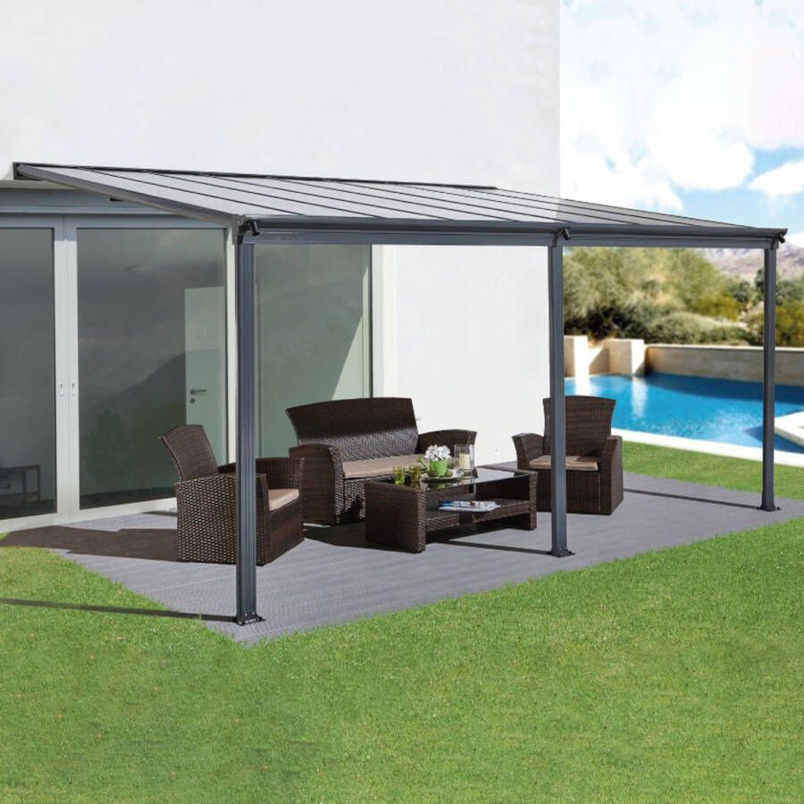 Rockford terrasoverkapping 5x3 m Overkapping tuin met opaal polycarbonaat voor zonwering Veranda van aluminium en weerbestendig Antraciet