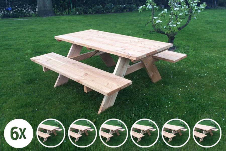 Rockwood 6x Picknicktafel Douglas Classic 1.80m Montage op locatie. Extra gemak en vakkundige service met 48 afgeronde hoeken (6 tafels x 8 hoeken)
