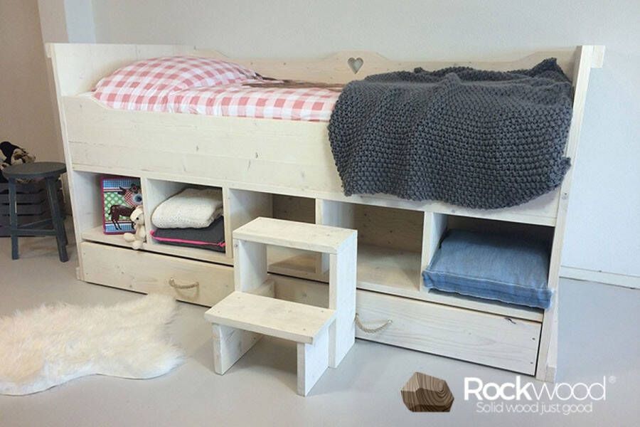 Rockwood Kajuitbed Steigerhout Charlotte inclusief montage met lattenbodeminclusief blik beits antraciet wash